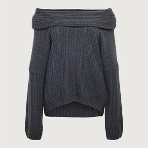 OAK + FORT Gray Oversized Slouchy Off-the-Shoulder Sweater